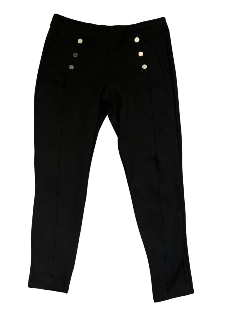 Zara Women’s Large Black Gold Button Slim Trousers High Rise Quiet Luxury Pants